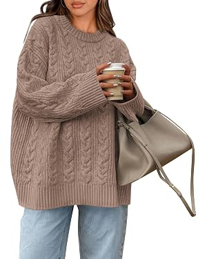 Women's Oversized Sweaters Cable Knit Pullover Crewneck Casual Loose,Chunky Cute Tops Early Fall ... | Amazon (US)