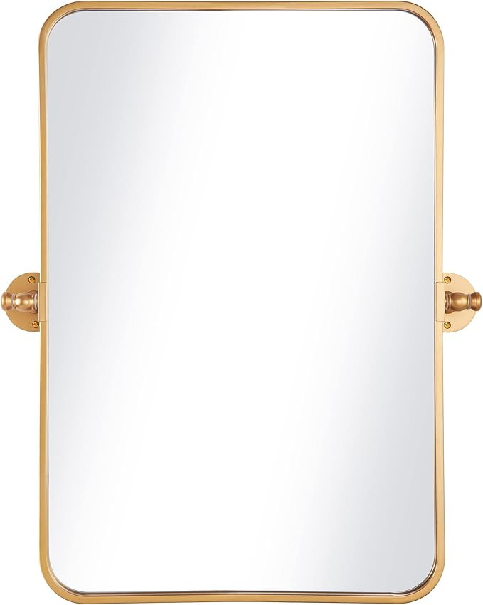 KARTOOSH Bathroom Mirror Metal Framed Pivot Mirror Farmhouse Tilting Rounded Rectangular Gold Fra... | Amazon (US)