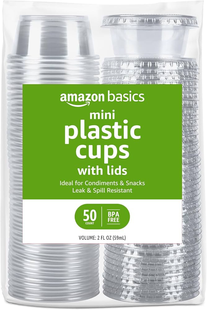 Amazon Basics Disposable Plastic To-Go Cups and Lids, Mini, 2oz, 50 Count, BPA Free, for Condimen... | Amazon (US)
