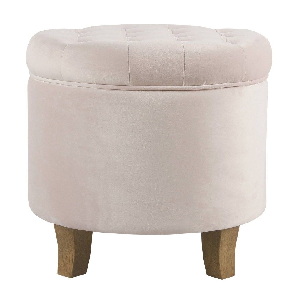 Button Tufted Velvet Upholstered Wooden with Hidden Storage Ottoman Pink/Brown - Benzara | Target