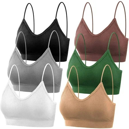 RPVATI Women s Adjustable Strap Padded Cami Bra Breathable V Neck Crop Tank Tops Soft Bralettes Wireless Sports Bras Multicolor XL | Walmart (US)
