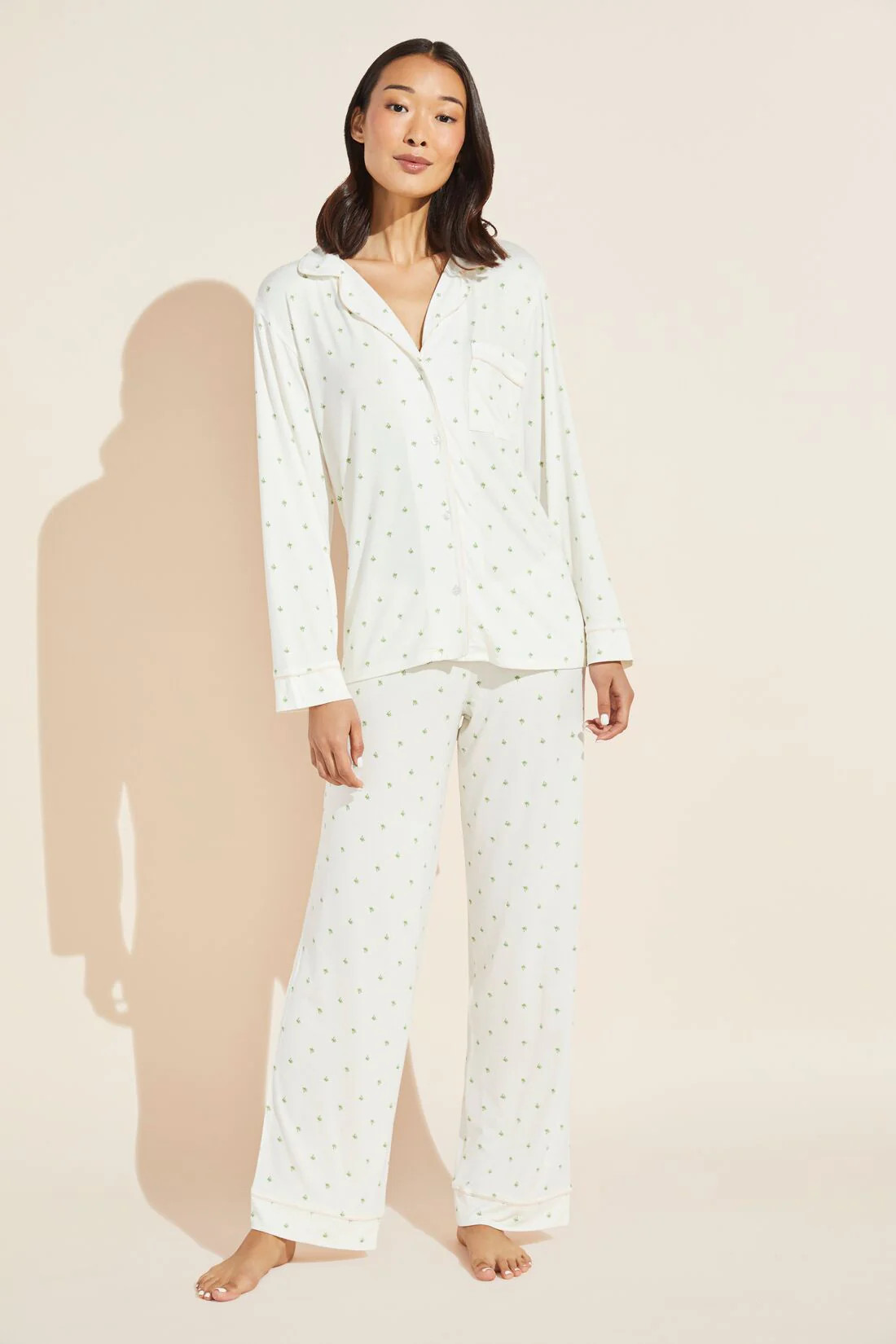 Gisele Printed TENCEL™ Modal Long PJ Set - Palm/Bellini - Eberjey | Eberjey