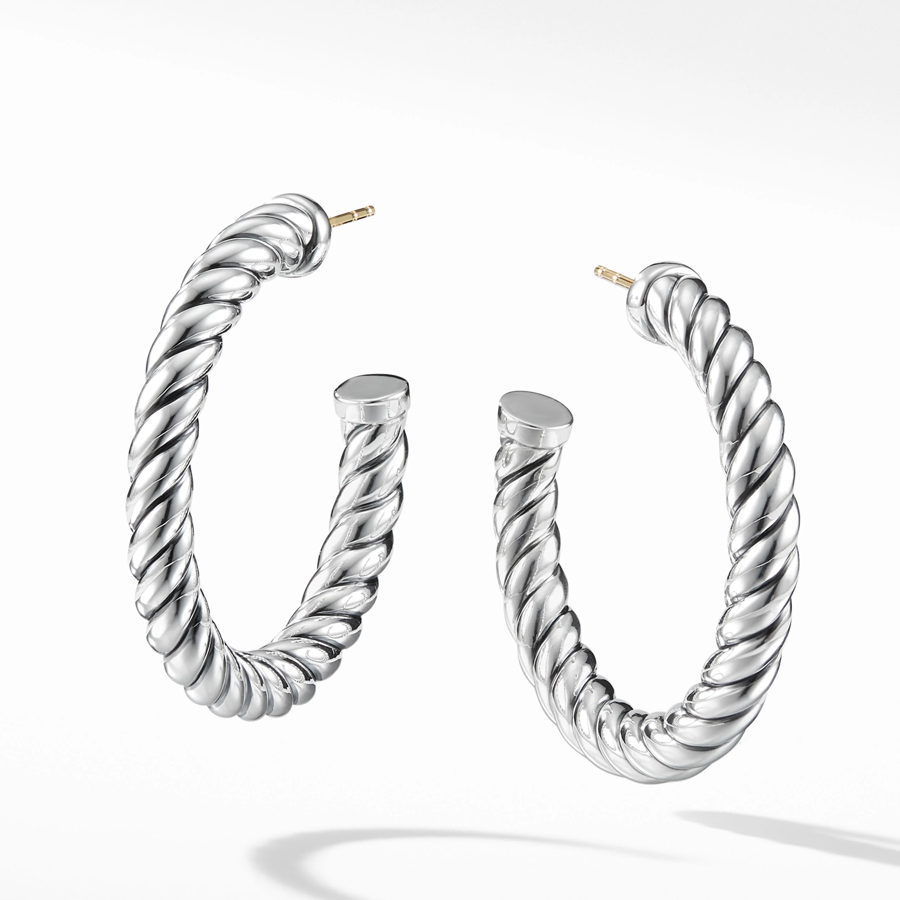 Sculpted Cable Hoop Earrings in Sterling Silver | David Yurman