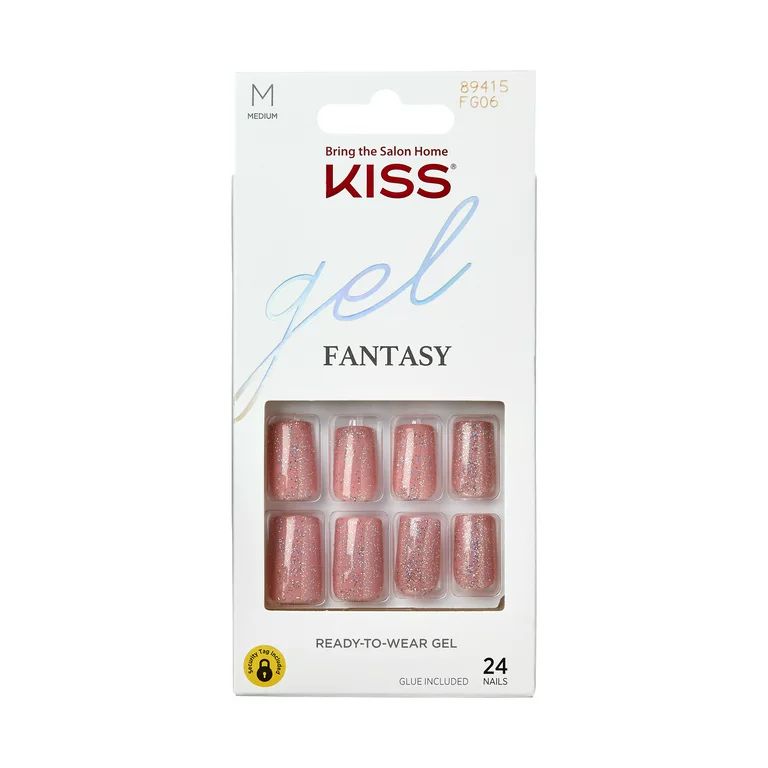 KISS Gel Fantasy Medium Square Glue-On Nails, Glossy Medium Pink, 28 pieces | Walmart (US)