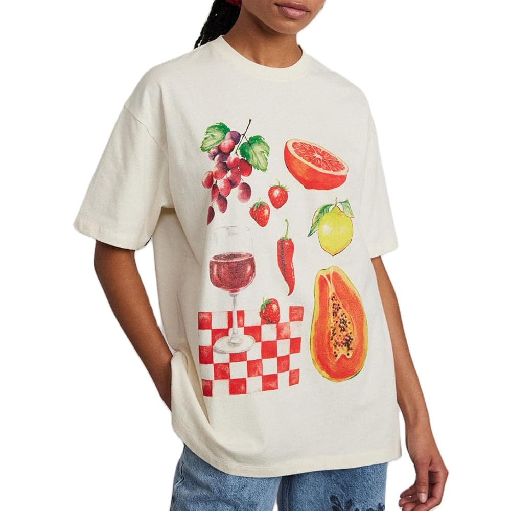 Women Y2k Oversized Graphic Tshirt Fruit Print Crew Neck Summer Casual Short Sleeve Loose Fit Tee... | Amazon (US)