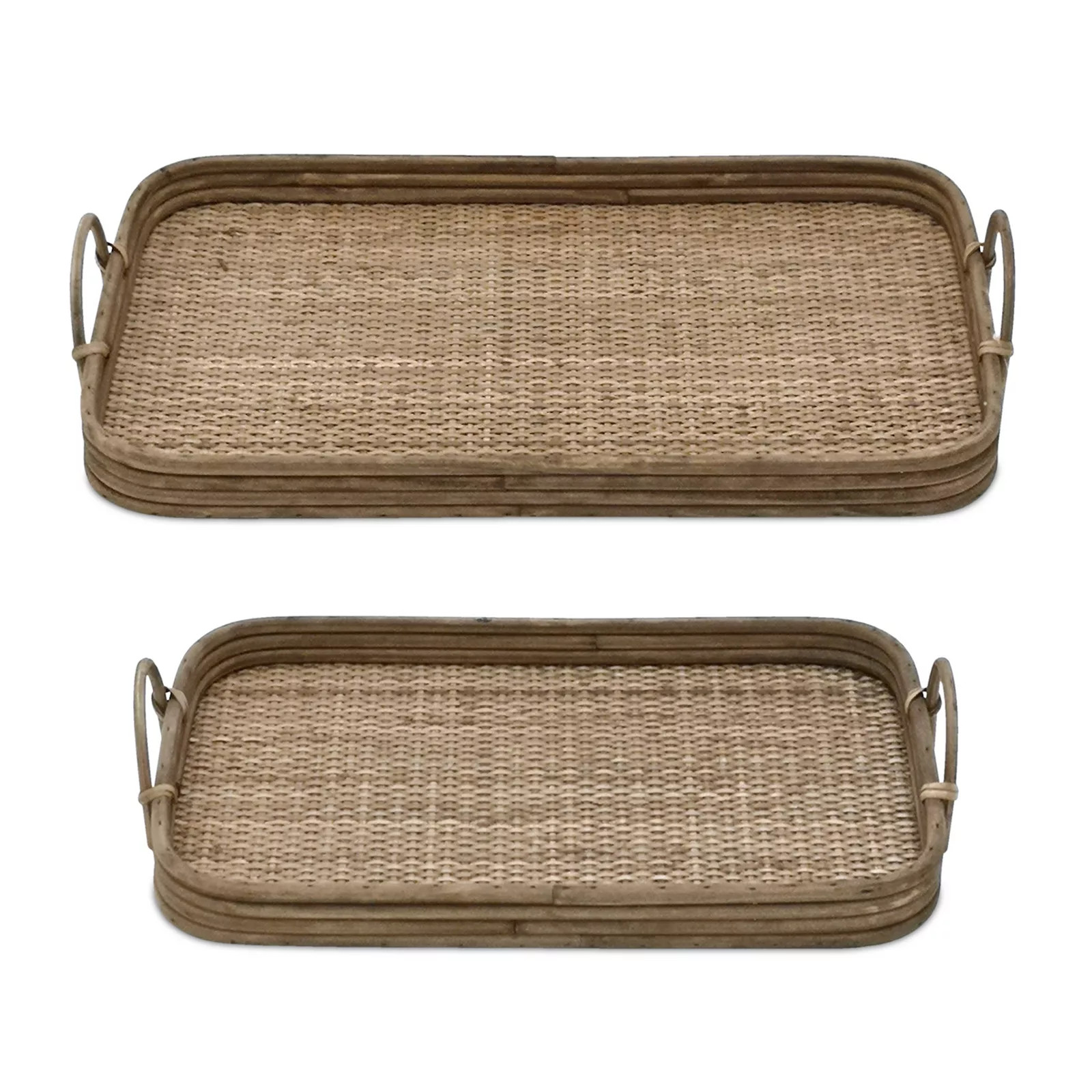 Melrose Woven Rattan Tray with Handles 2-pc. Set, Brown | Kohl's