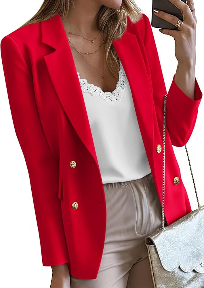 KIRUNDO Blazers for Women Business Casual 2025 Fall Long Sleeve Double Breasted Open Front Work S... | Amazon (US)