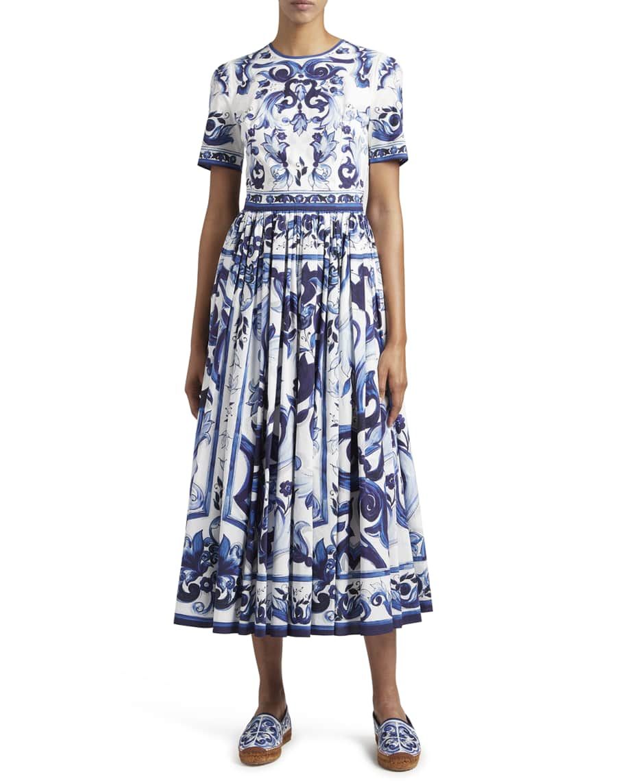Foulard-Print Poplin Midi Dress | Neiman Marcus