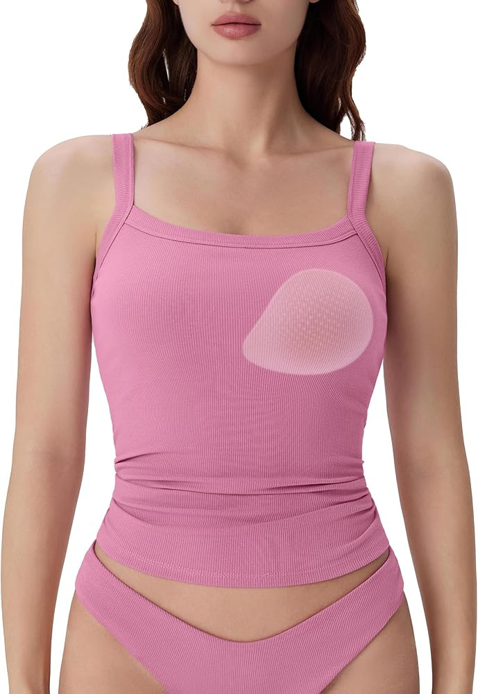 SUUKSESS Women Cotton Rib Padded Tank Tops Sleeveless Spaghetti Strap Square Neck Tops Summer Cam... | Amazon (US)