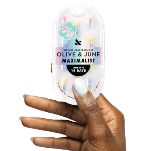 Olive & June Mani Maximalist Instant Press-On Nails | (Glue) Short Round | 42 Fake Nails | Non-Toxic, Long-Lasting Big, Bold Gorgeous Realistic Look | Salon-Quality at Home | Rainbow Aura Chrome | Amazon (US)