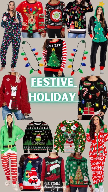 Christmas holiday festive ugly sweaters , jumpsuits and decor 

#LTKparties #LTKHoliday #LTKSeasonal