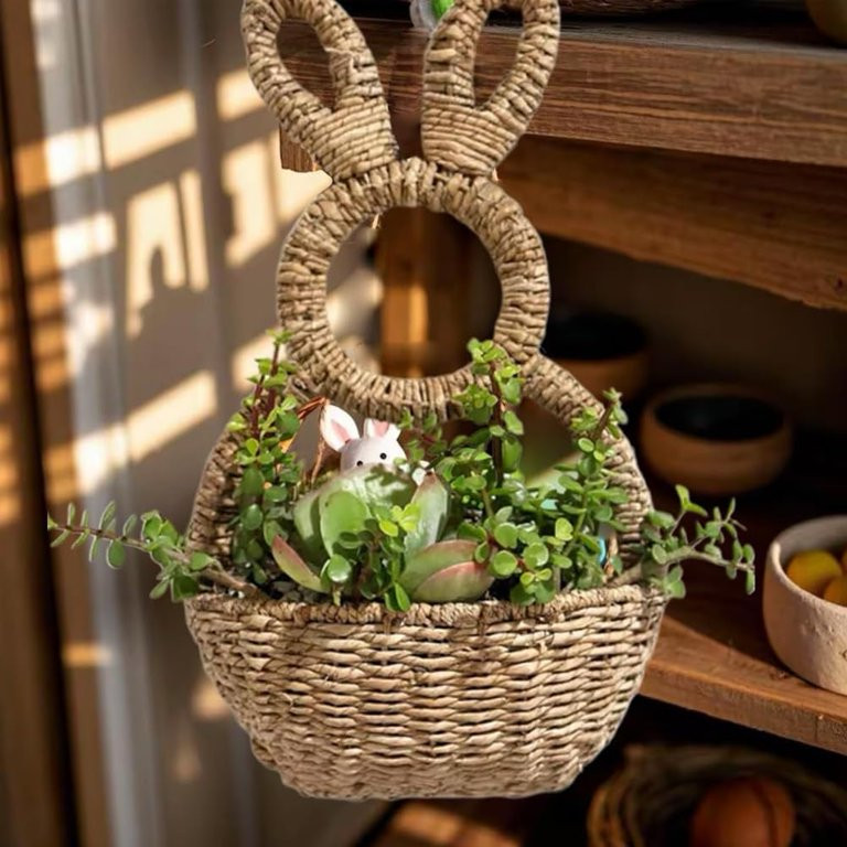 Bunny Basket Hanging Wall Pocket Spring Decor,Hand-Woven Easter Bunny Spring Wreath,Easter Bunny ... | Walmart (US)