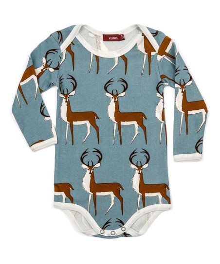Milkbarn Blue & Brown Buck Knit Organic Cotton Long-Sleeve Bodysuit - Infant | Best Price and Rev... | Zulily