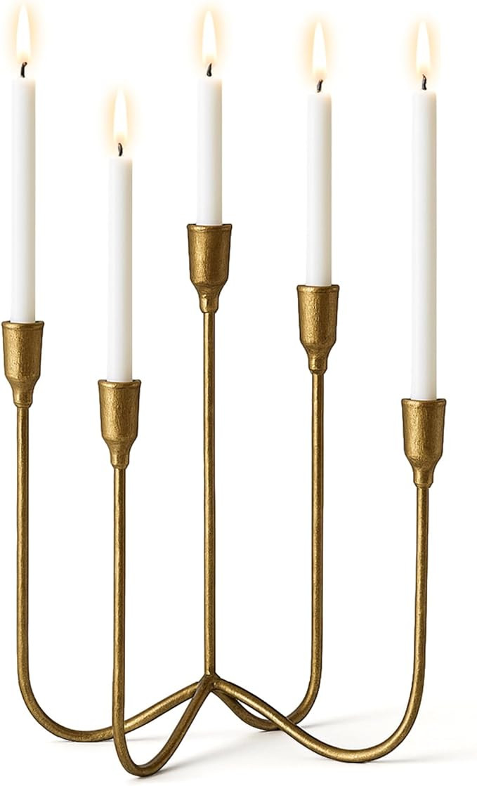 Mumufy 1 Pcs 5-Candle Gold Cast Iron Tabletop Candelabra Christmas Metal Candlestick Holders 17 I... | Amazon (US)