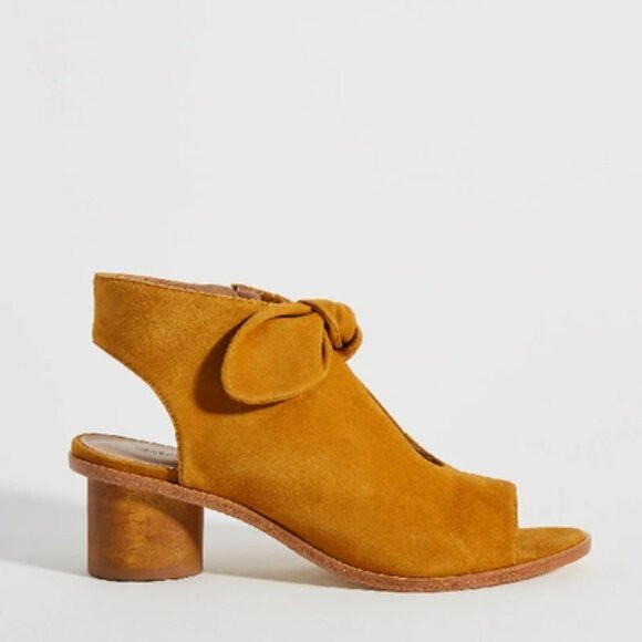 Anthro X BERNARDO Luna Bow Shooties In Yellow Suede Round Wood Heel | Poshmark