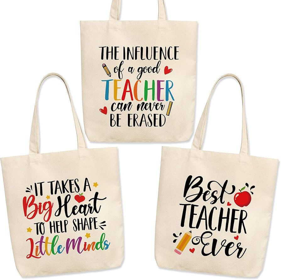 Vansolinne 3 Pack Teacher Tote Bags for Women 15''x16'' Multi-purpose Canvas Tote Bags with Inner... | Amazon (US)
