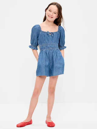 Short-Sleeve Chambray Romper for Girls | Old Navy (CA)