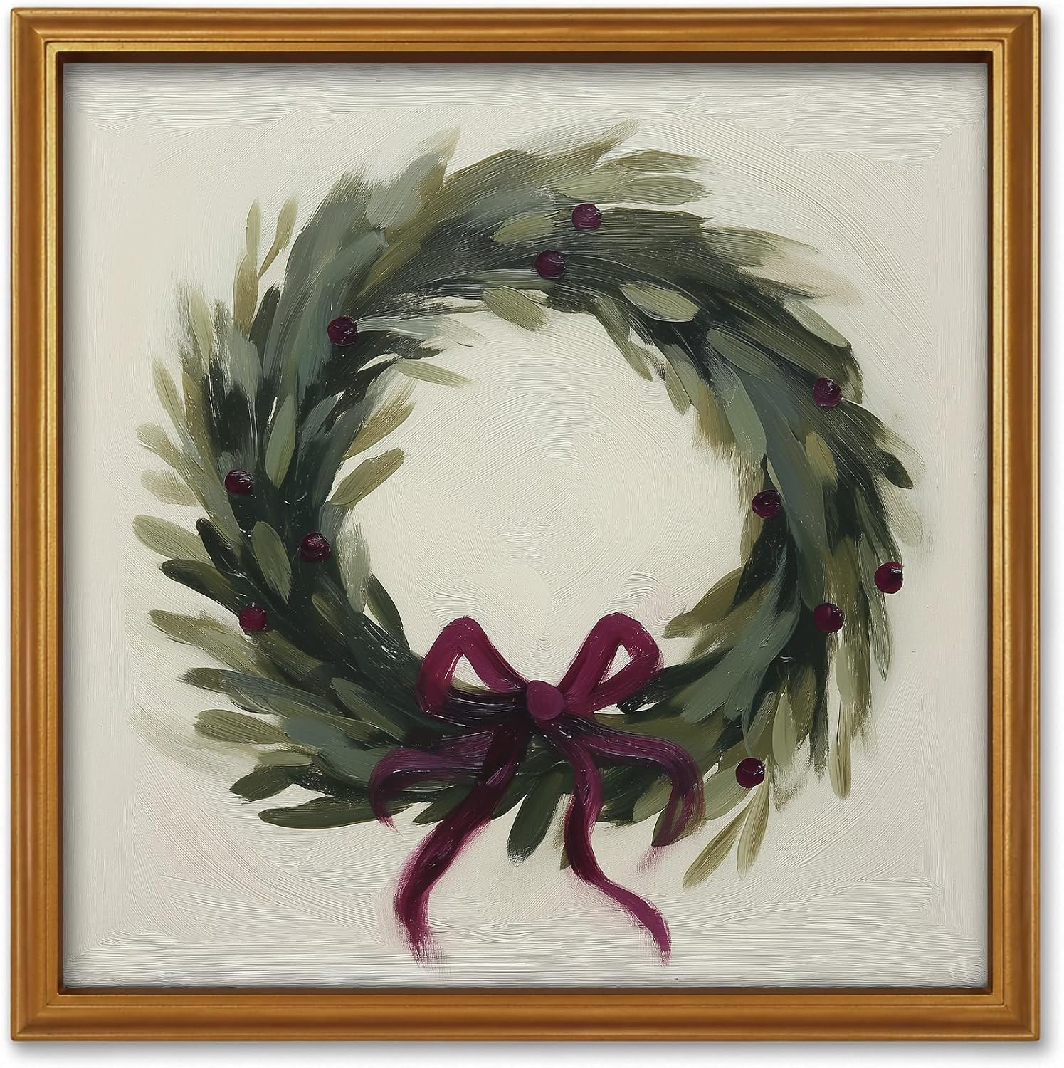 TwoDays Vintage Christmas Wall Art, Red Ribbon Wreath Framed Canvas Print | Amazon (US)