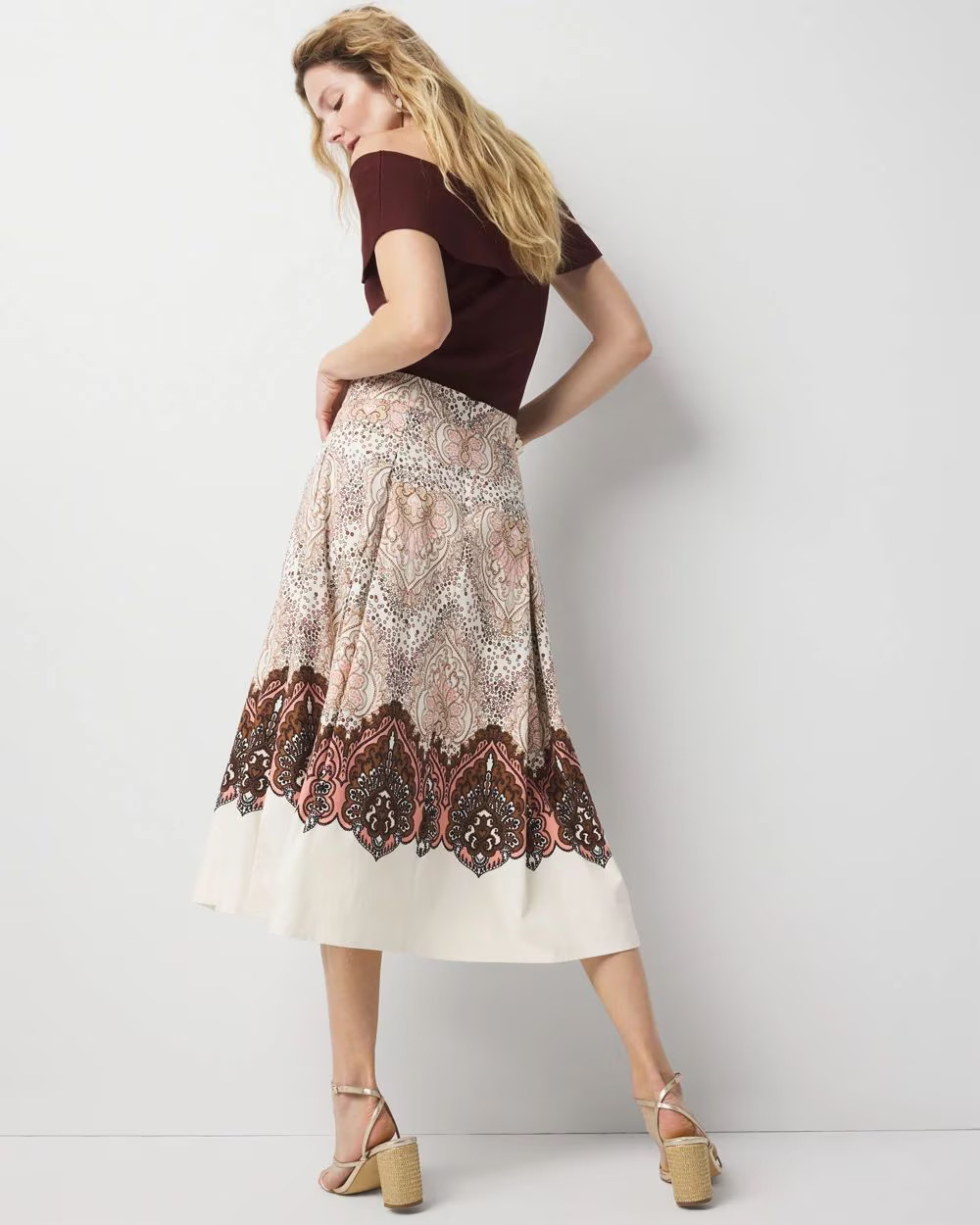 Paisley Pleated A-Line Skirt | White House Black Market