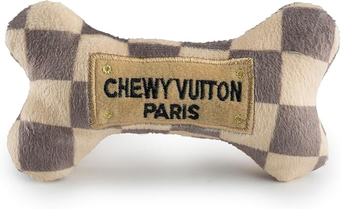 Haute Diggity Dog Checker Chewy Vuiton Bone, Plush Designer Dog Toys with Interactive Squeaker, S... | Amazon (US)