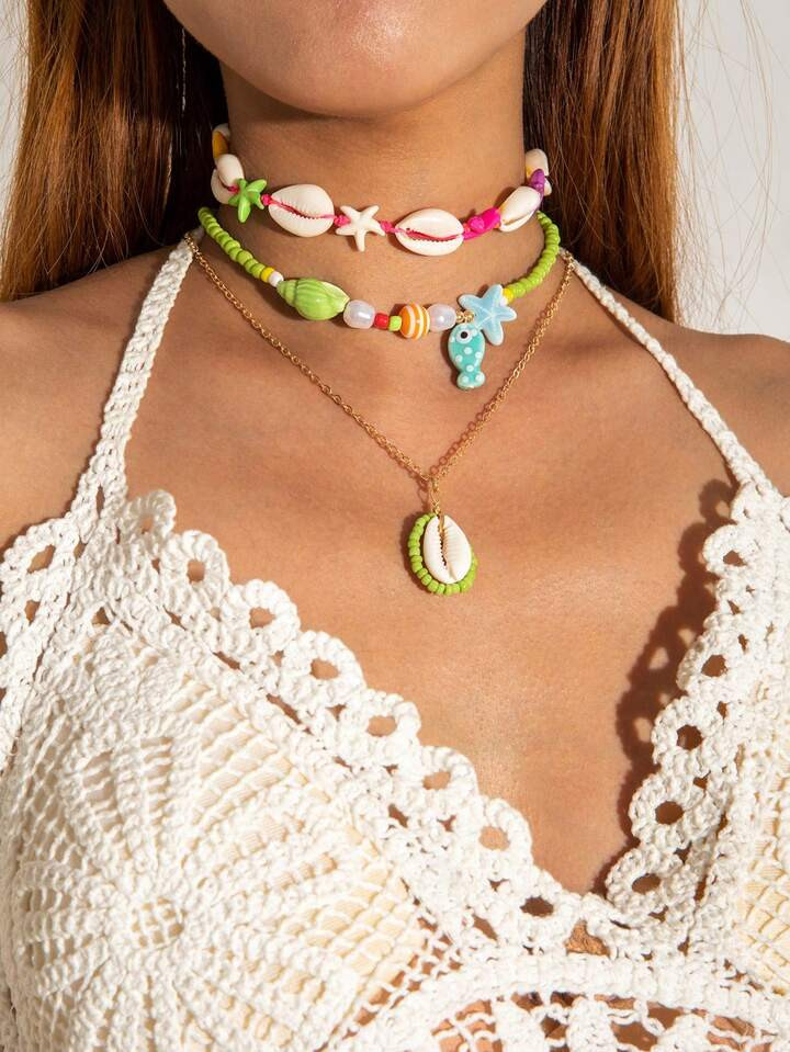 Set Van 3 Geweven Schelpen En Zeester Kralen Hangers In Strandvakantie Stijl, Keramische Vis En Schelp Sieraden, Perfect Cadeau Voor Strand En Resort, (De Grootte Van De Schelpen Varieert, De Kleur Van De Zeester Is Willekeurig, Het Aantal Kralen Is Niet Vast, De Maat Is Iets Anders) | SHEIN