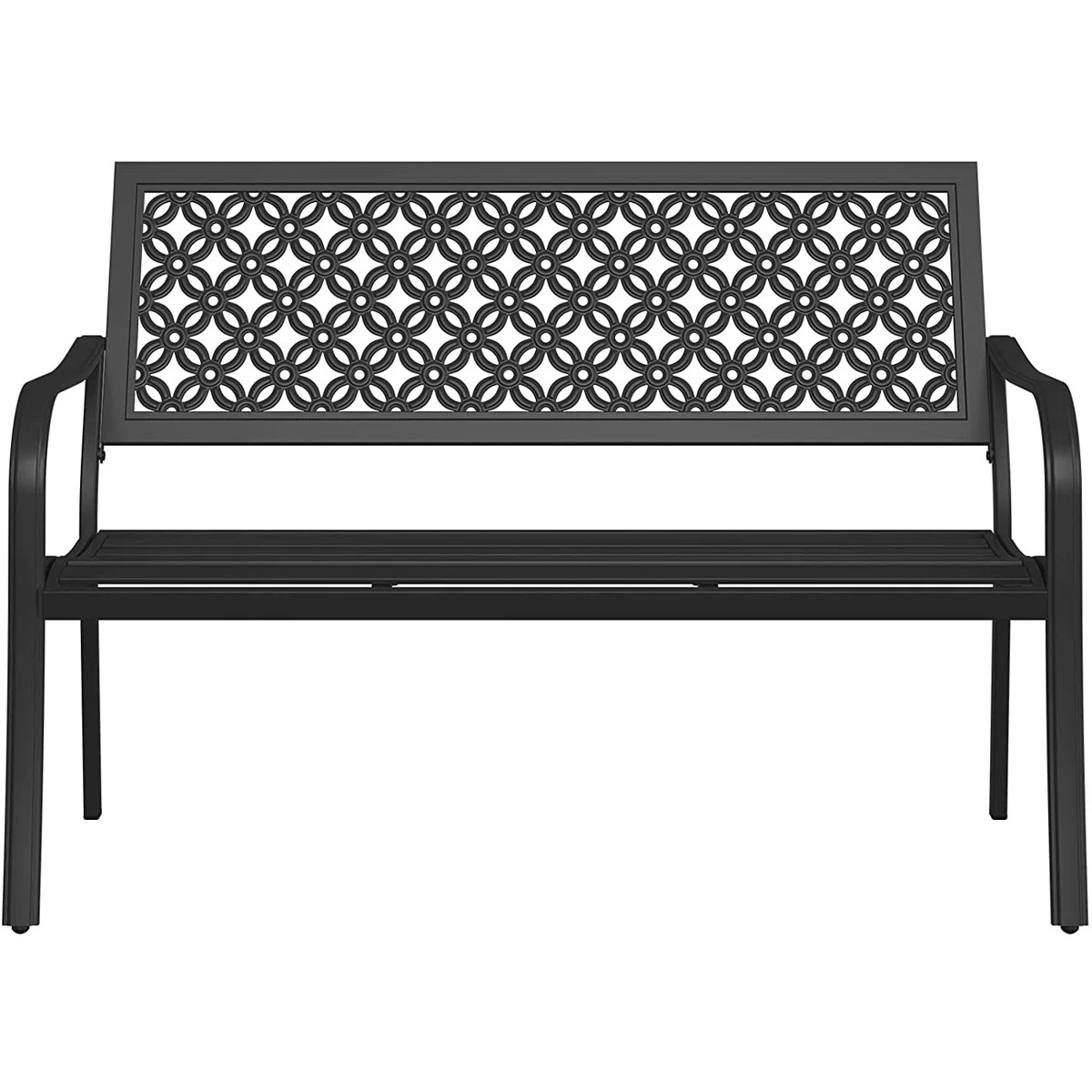 Roselynne Outdoor Steel Garden Bench with Carved Floral Back | Wayfair North America