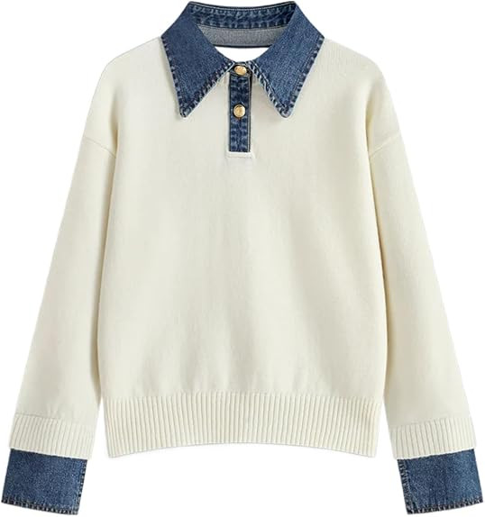 hathne Women's Oversized Polo Sweater Button Up Denim Lapel Pullover Sweater Long Sleeve Collared... | Amazon (US)