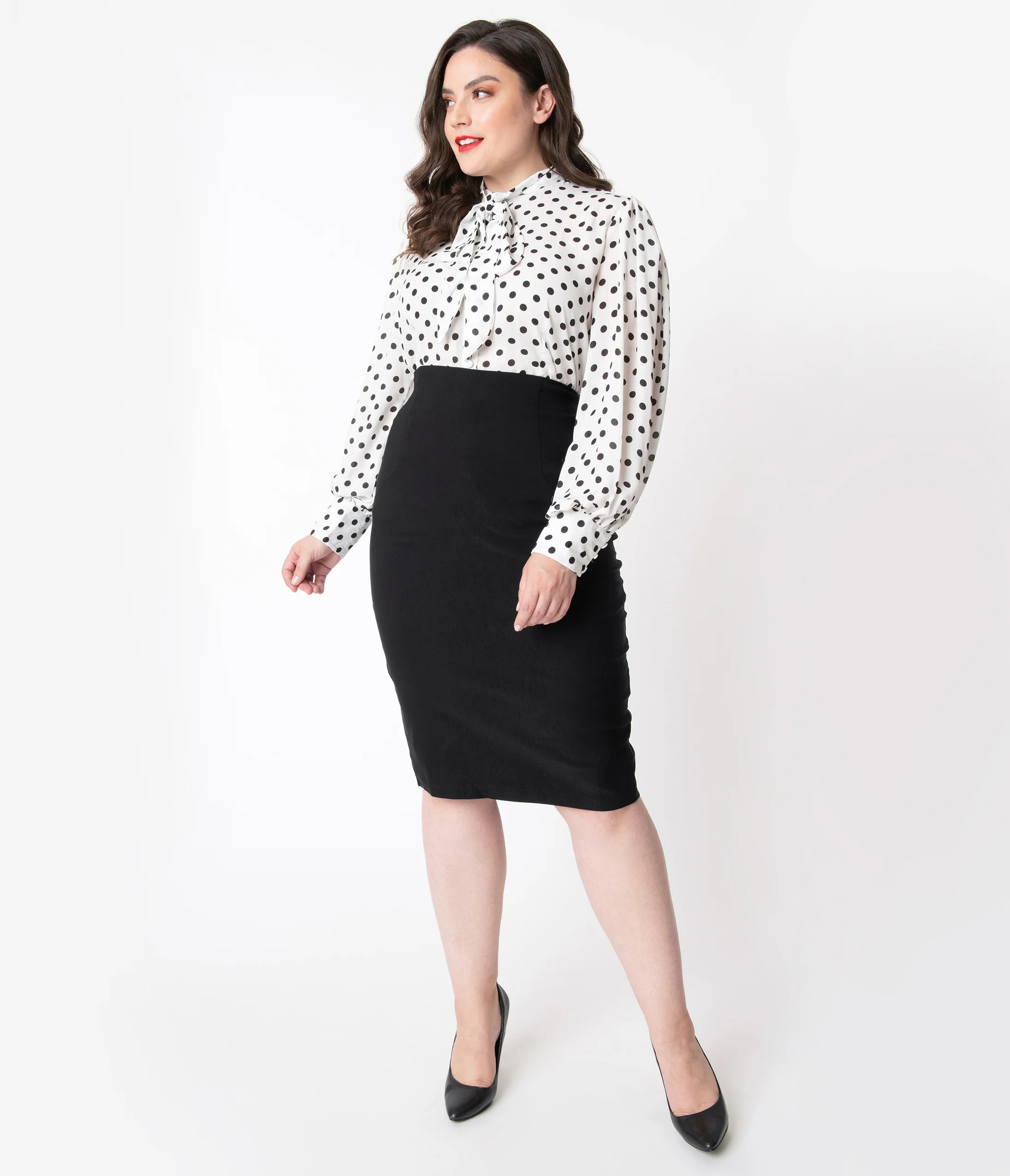 Unique Vintage Plus Size 1950s Black High Waist Tracy Wiggle Skirt | UniqueVintage