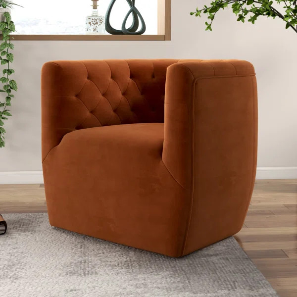 Quinton Mid Century Modern Style Velvet Tufted Swivel Velvet Chair | Wayfair North America
