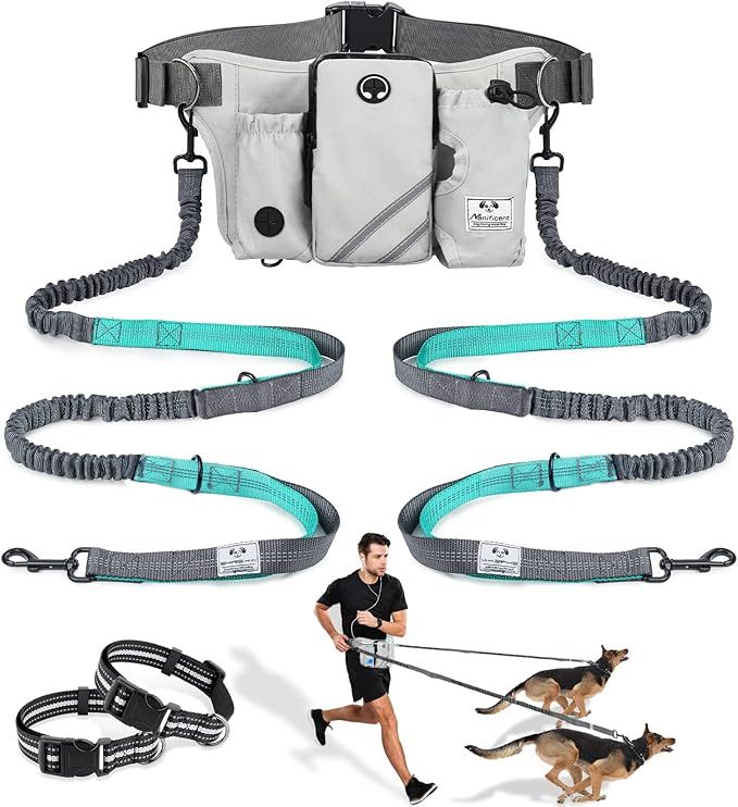 SHINE HAI Retractable Hands Free Dog Leash with Dual Bungees for 2 Dogs, Adjustable Waist Belt, R... | Amazon (US)