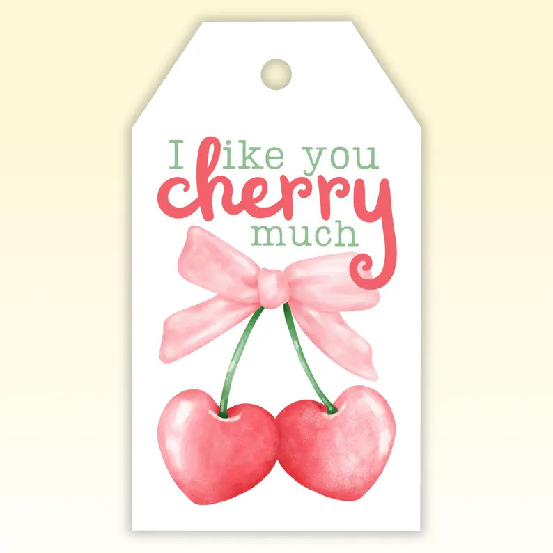 Cherry Valentines Day Gift Tag Printable, I Like You Cherry Much Gift Label, Preschool Valentine ... | Etsy (US)