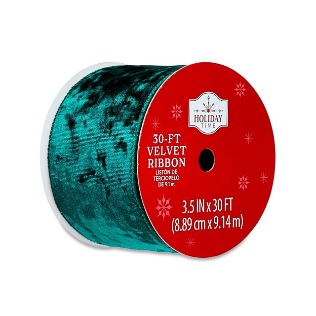 Green Velvet Christmas Ribbon, 3.5" x 30', by Holiday Time | Walmart (US)