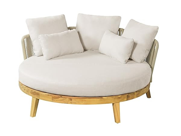 Merax Martin Outdoor Round Daybed, Acacia Wood Frame with Woven Rope Backrest, Teak Finish Wood+B... | Amazon (US)