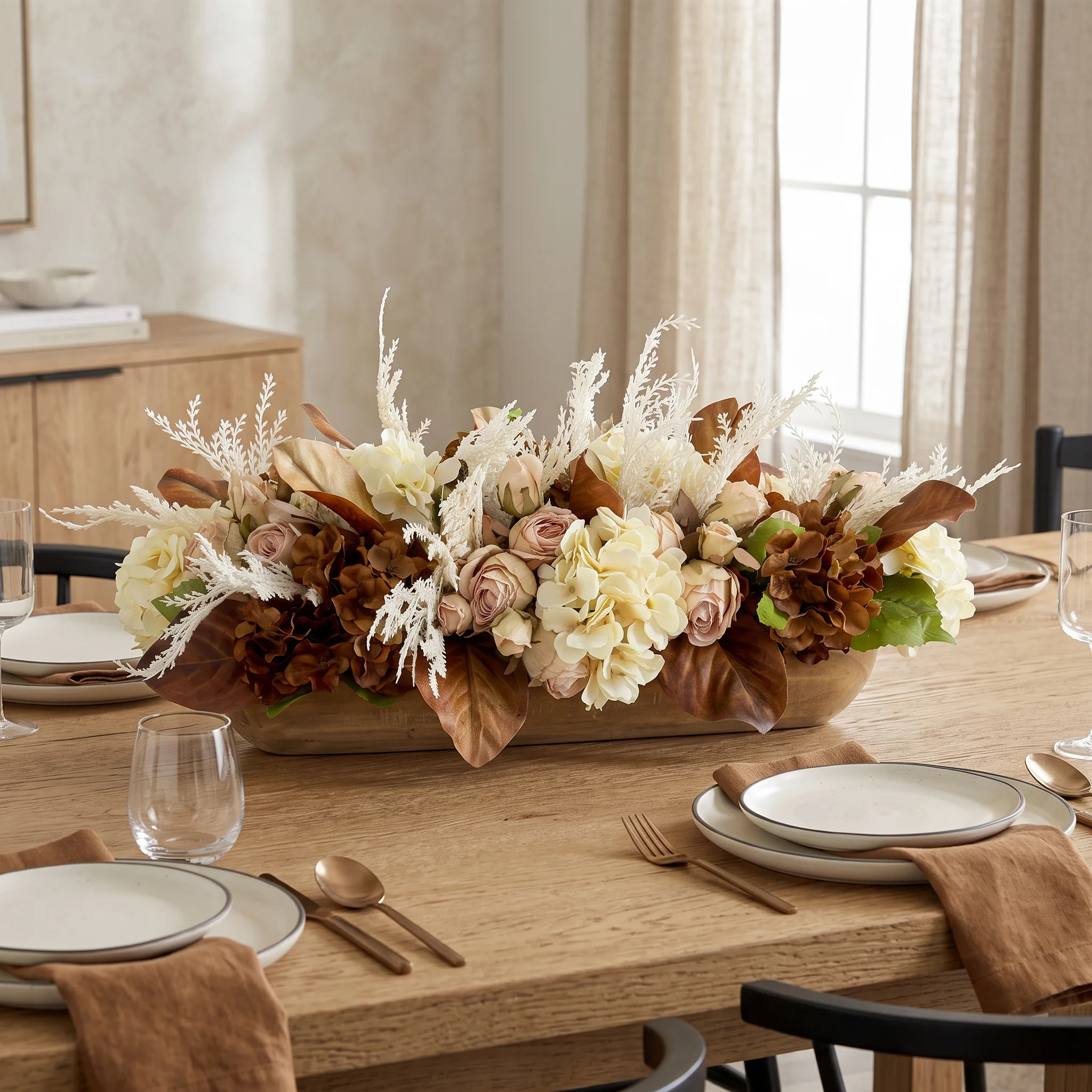 Fall Centerpiece with Hydrangeas, Pampas and Roses | Wayfair North America