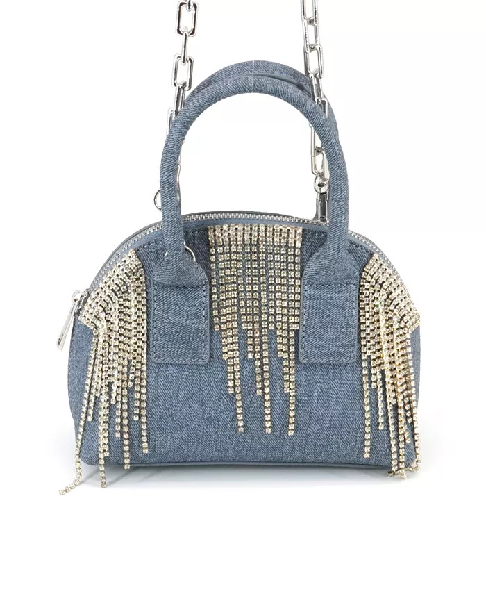 Half Moon Denim Rhinestone Crossbody Purse | Macy's