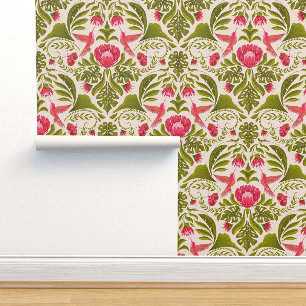 Medium - Hummingbird Damask | Spoonflower