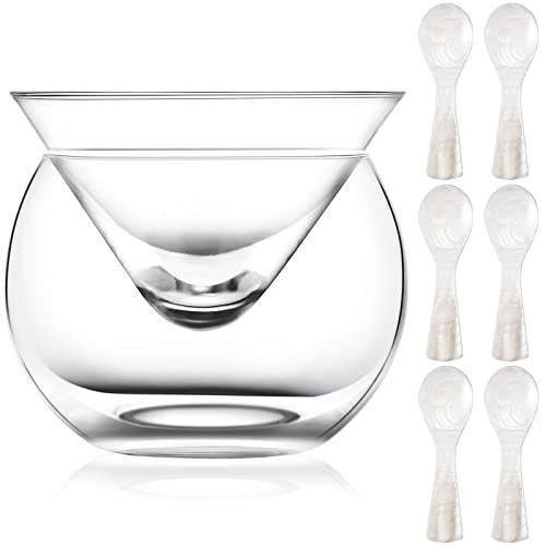 Sabary Glass Caviar Chiller Server Set Plus 6 Pcs 3.2 Inch Mother of Pearl Round Handle Spoons Caviar Serving Set Universal Martini, Wine, Liquor Cocktail Ice Cream Chiller Dishwasher Safe | Amazon (US)