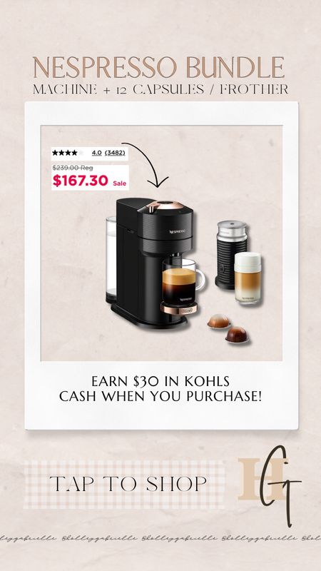 My exact Nespresso machine is also on sale this weekend at @kohls🤎☕️✨ earn $30 in Kohls cash this weekend as well! Comes w/ the frother & a 13 capsule welcome package as well! 

#kohlspartner #kohlsfinds / Coffee machine / home finds / sale / Holley Gabrielle 

#LTKsalealert #LTKhome #LTKU