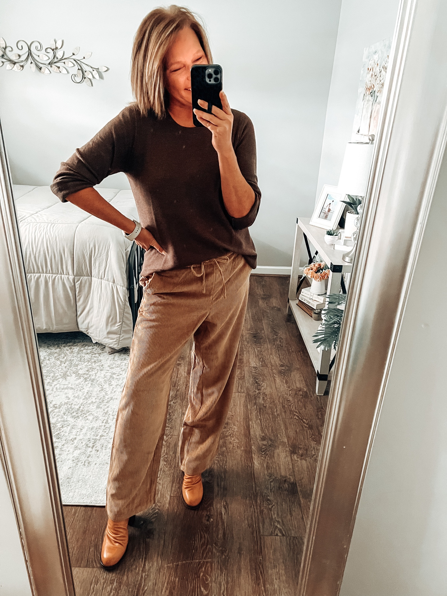 This lightweight crewneck sweater is a great option for layering and to wear now and later. Fits tts, more colors available. Styled with pull on wide leg pants that are super soft and comfortable, fit tts. 

Boots, wide leg pants, sweater, fall outfit, casual workwear, business casual, everyday outfit, travel outfit, fashion over 40, sale#LTKunder50 

#LTKsalealert #LTKworkwear #LTKfindsunder50