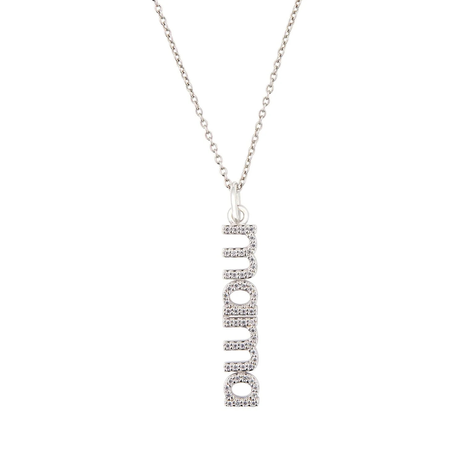 Sterling Silver Pavé Vertical Mama Necklace | Tiny Tags