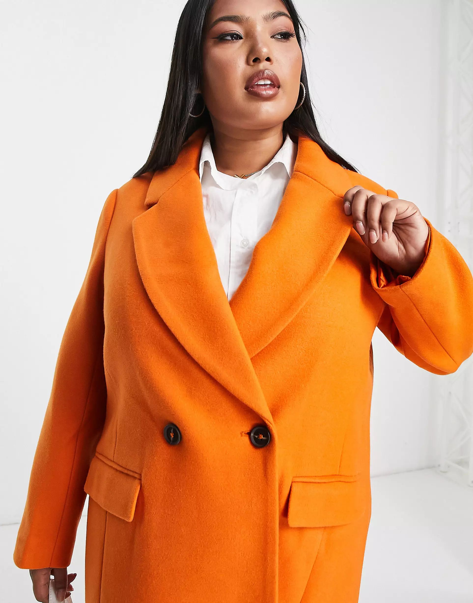 Ever New Curve oversized woven coat in orange | ASOS (Global)
