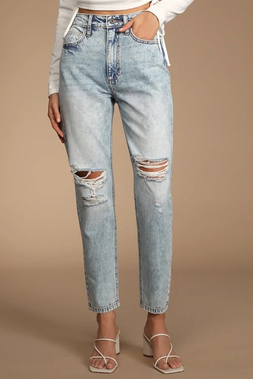 Throwback Style Light Wash High-Rise Distressed Skinny Jeans | Lulus (US)