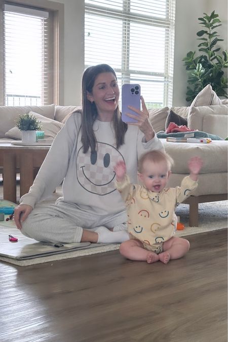 Smiley face sweatshirt (wearing M - size up for an oversized look) & smiley face baby bubble romper -fits TTS 😀 

#LTKbaby #LTKstyletip #LTKGiftGuide