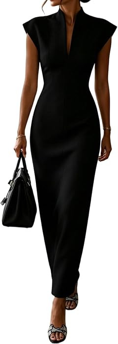 Women's Business Elegant Dresses Sleeveless V Neck Bodycon Sheath Dress Zipper Up Office Work Dre... | Amazon (US)