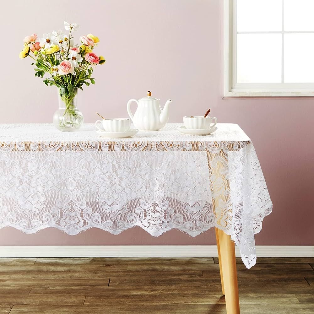Juvale White Lace Tablecloth for Rectangular Tables, Vintage Style Wedding Table Cloths for Recep... | Amazon (US)