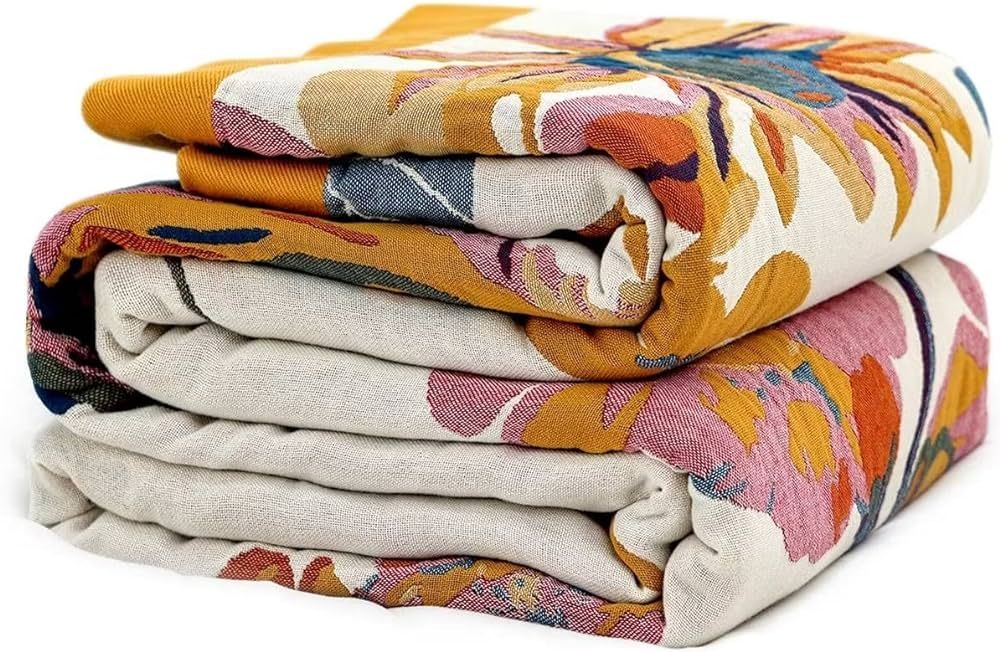 Boho Throw Blanket for Bed - 100% Cotton Ultra Soft Rustic Quilt - Floral Printed Farmhouse Decor... | Amazon (US)