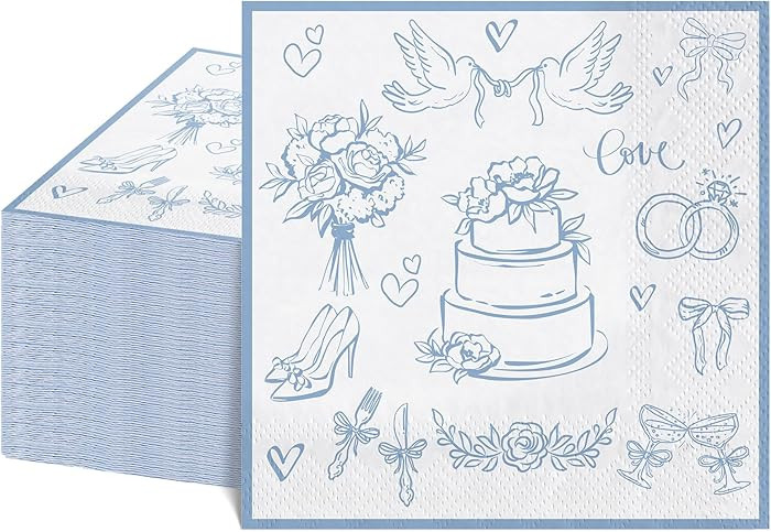 100 Pcs Wedding Napkins, Blue and White Engagement Cocktail Napkins Something Blue Bridal Shower ... | Amazon (US)