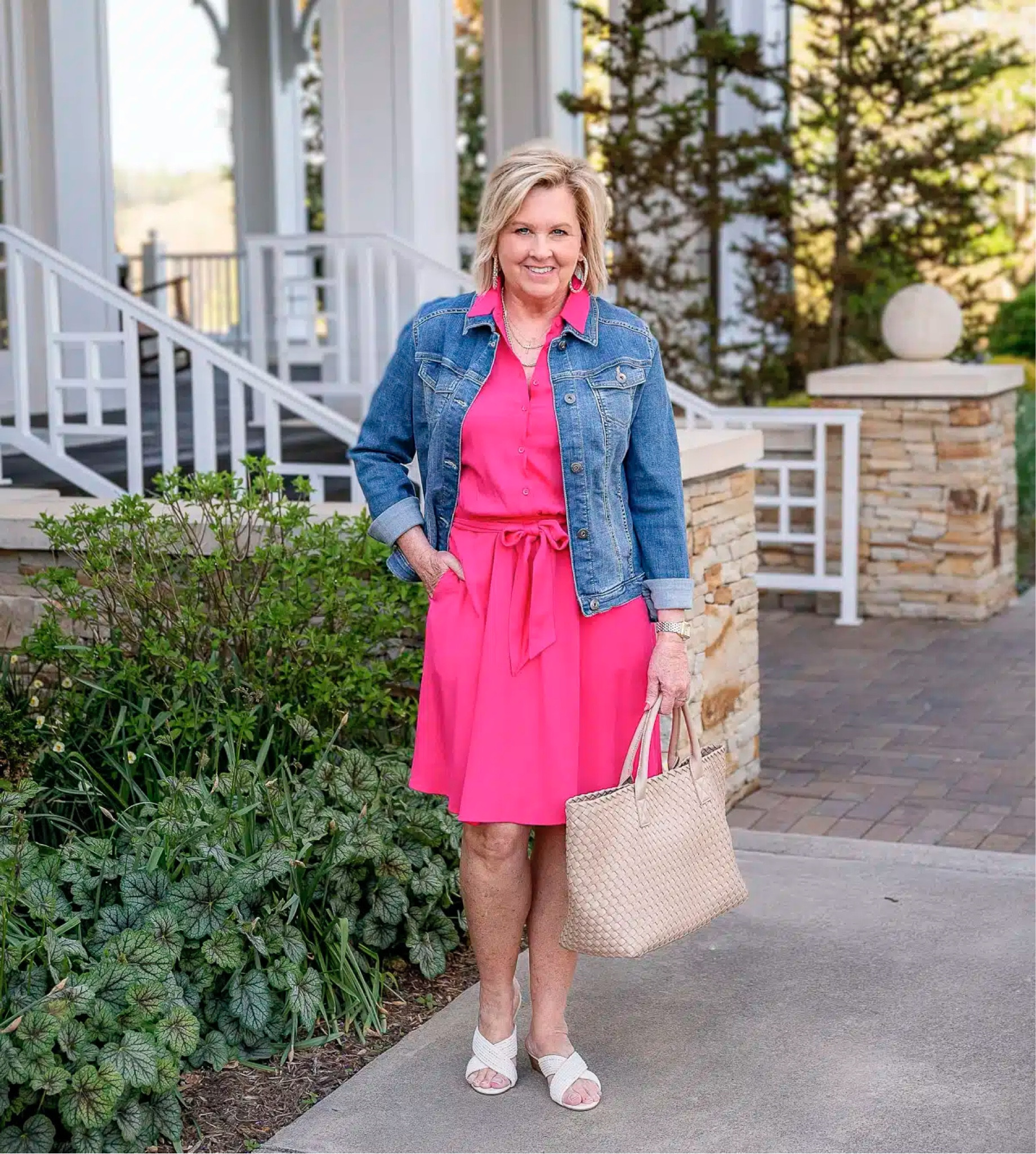 Buy pink dress with denim jacket on Sale Black Friday