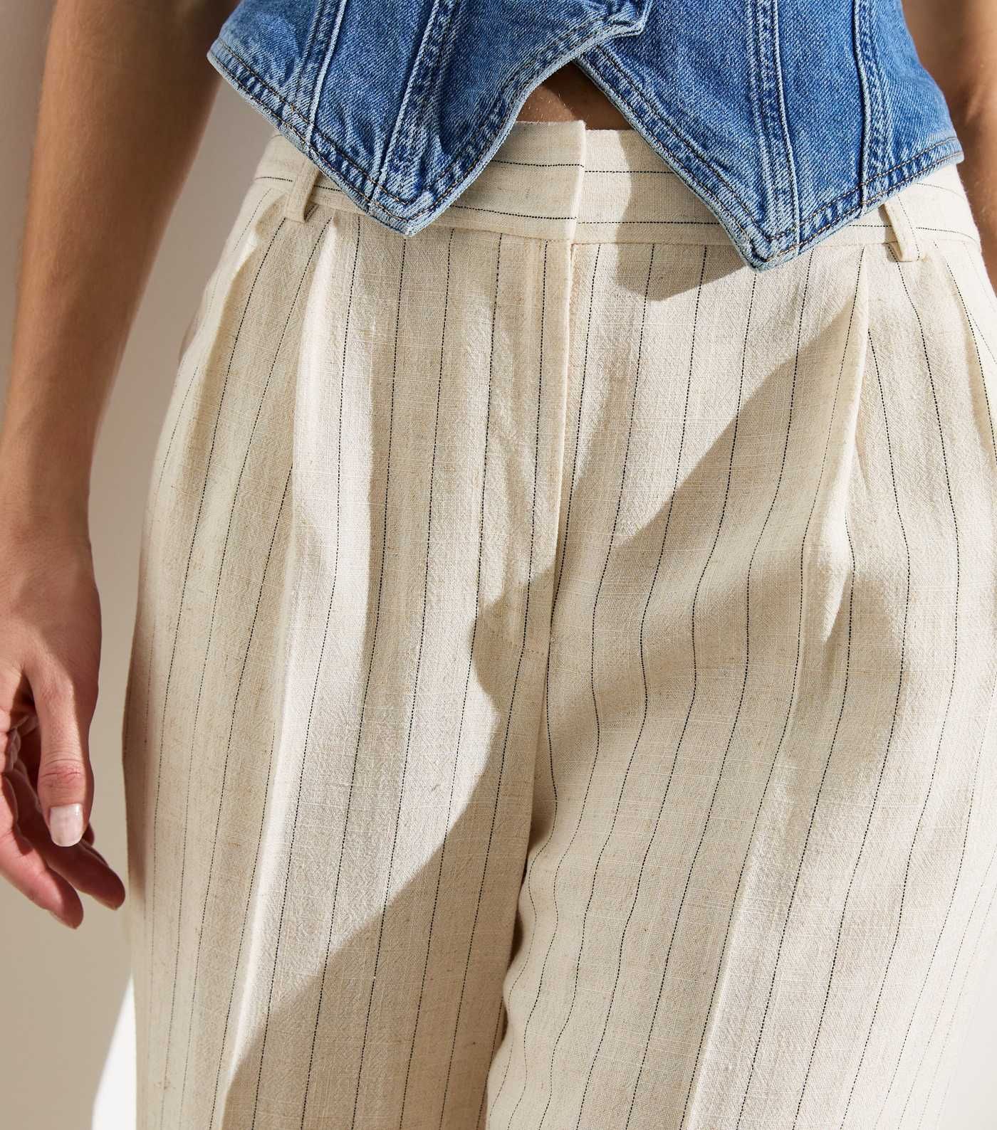 Off White Stripe Linen-Look Tailored Wide Leg Trousers
						
						Add to Saved Items
						Remo... | New Look (UK)