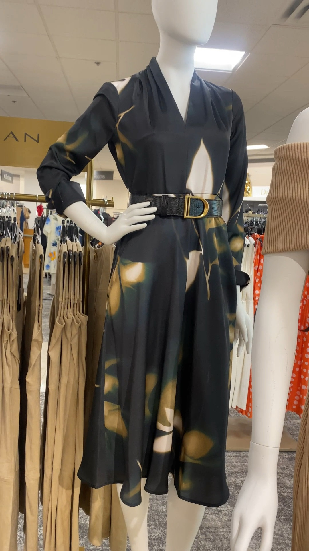 Donna Karan NY long sleeve a-line dress with belt